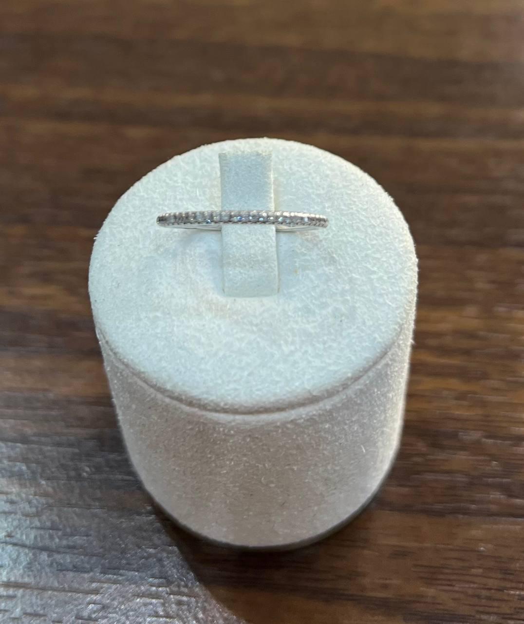 Diamond Pave Set 14K White Gold Dainty Thin Classic Band Ring For Sale 3