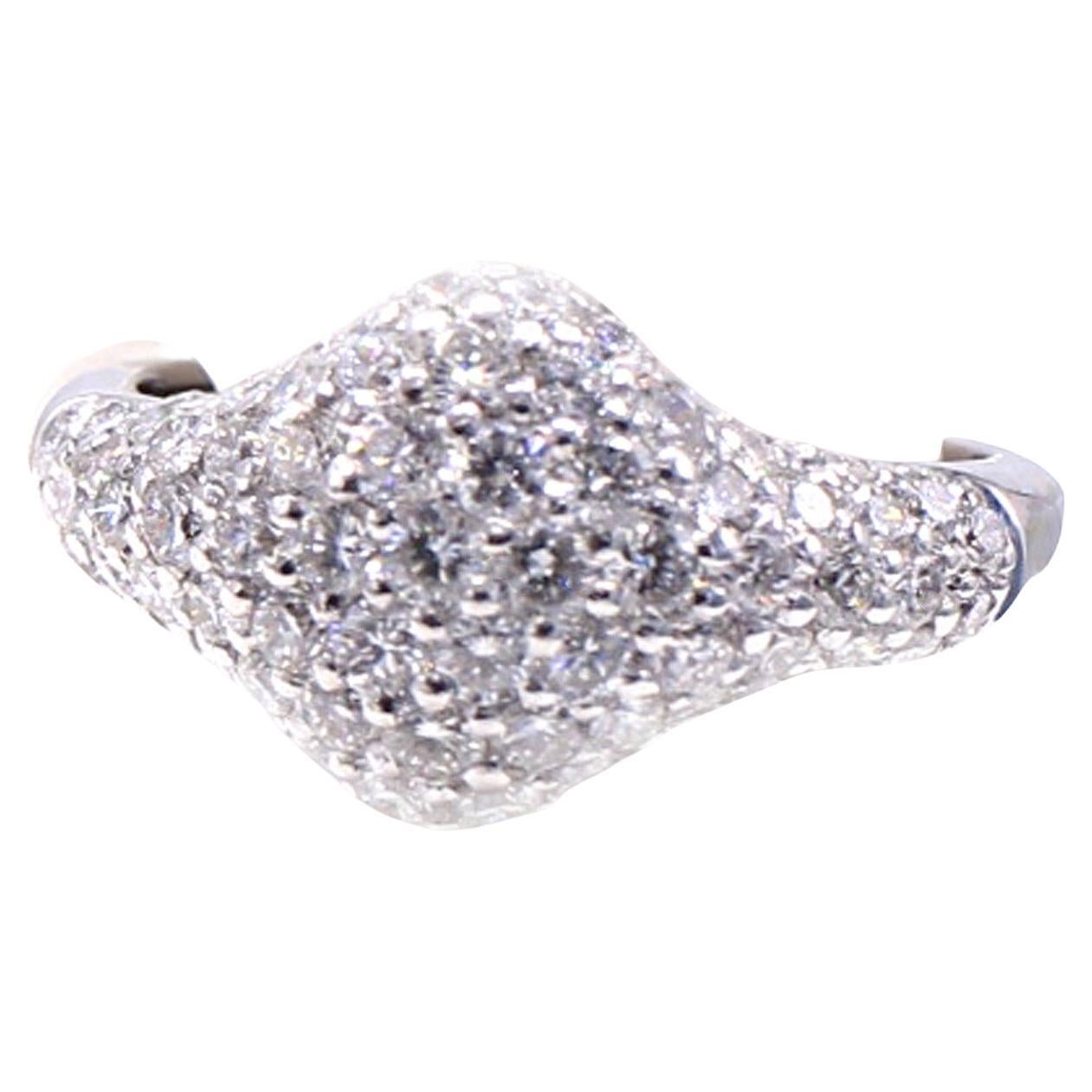 Diamond Pave Set 18 Karat White Gold Dome Ring