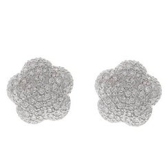 Diamond Pave Set Flower Design White Gold Stud Earrings