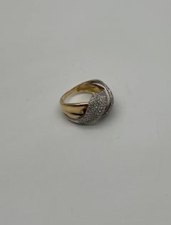 Diamond Pave Set Intertwining Wave Twist 14K Yellow Gold Statement Dome Ring
