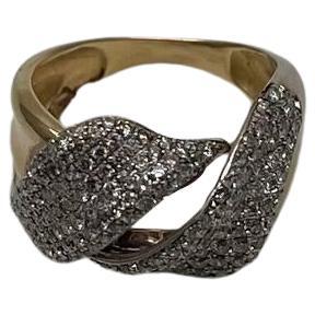 Diamond Pave Set Intertwining Wave Twist 14K Yellow Gold Statement Dome Ring