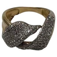 Diamond Pave Set Intertwining Wave Twist 14K Yellow Gold Statement Dome Ring