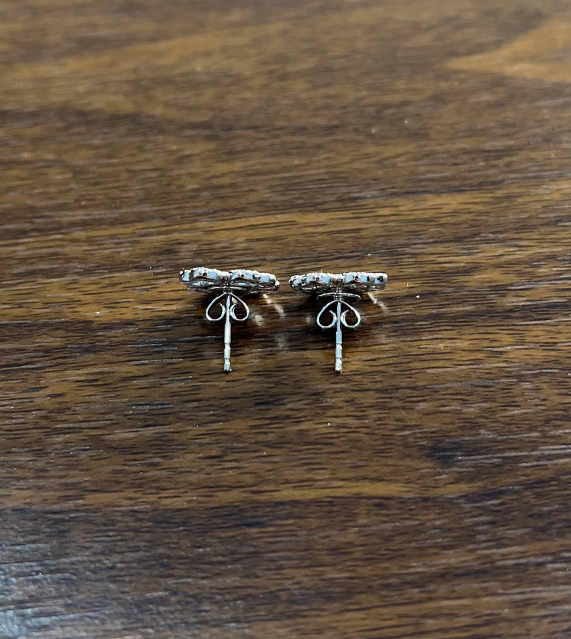 Diamond Pave Set Lucky Clover Charm Halo 18K White Gold Stud Statement Earrings For Sale 4