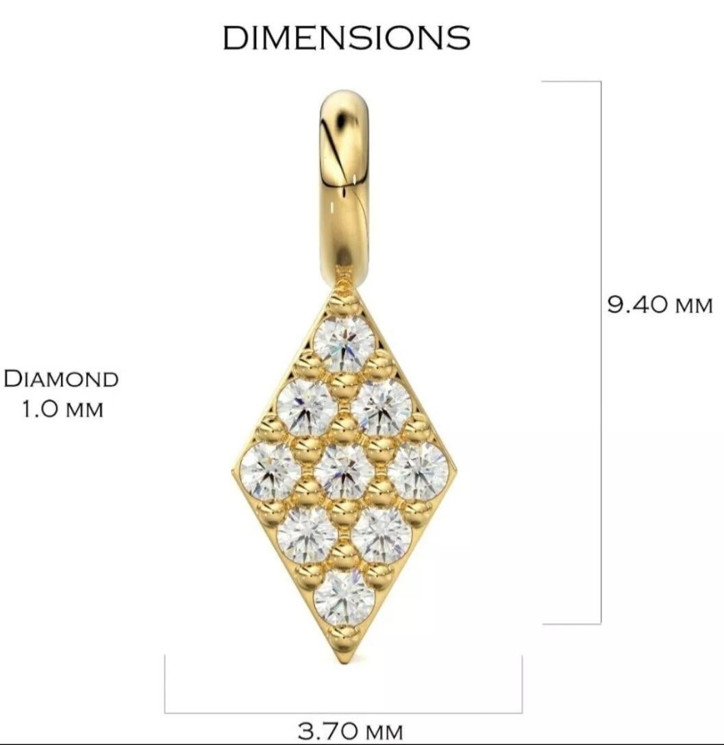 Round Cut Diamond Pave Setting Charm Pendant 14K Solid Gold Jewelry Supplies diamond charm For Sale
