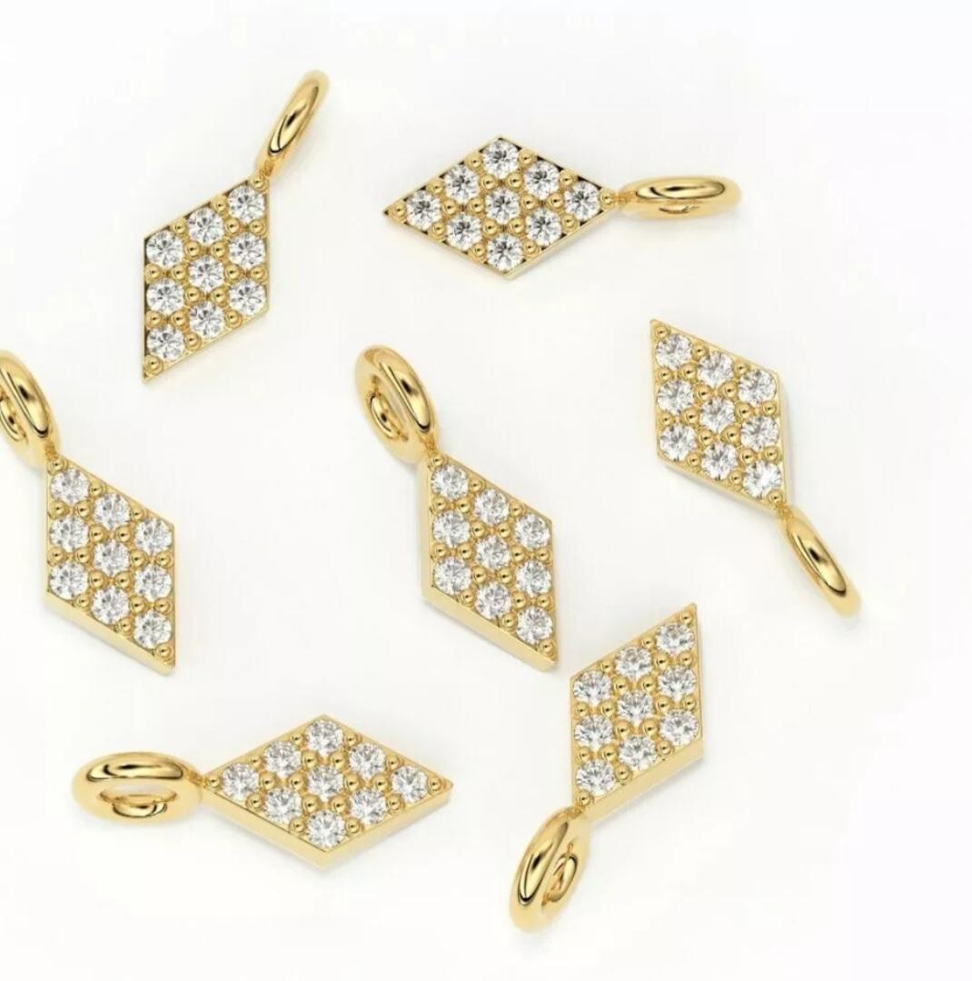 Diamond Pave Setting Charm Pendant 14K Solid Gold Jewelry Supplies diamond charm In New Condition For Sale In Chicago, IL