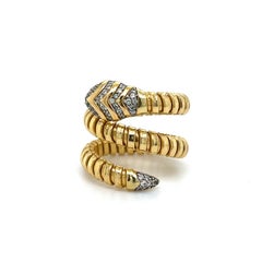 Diamond Pave Snake Coil Ring 18k Yellow Gold
