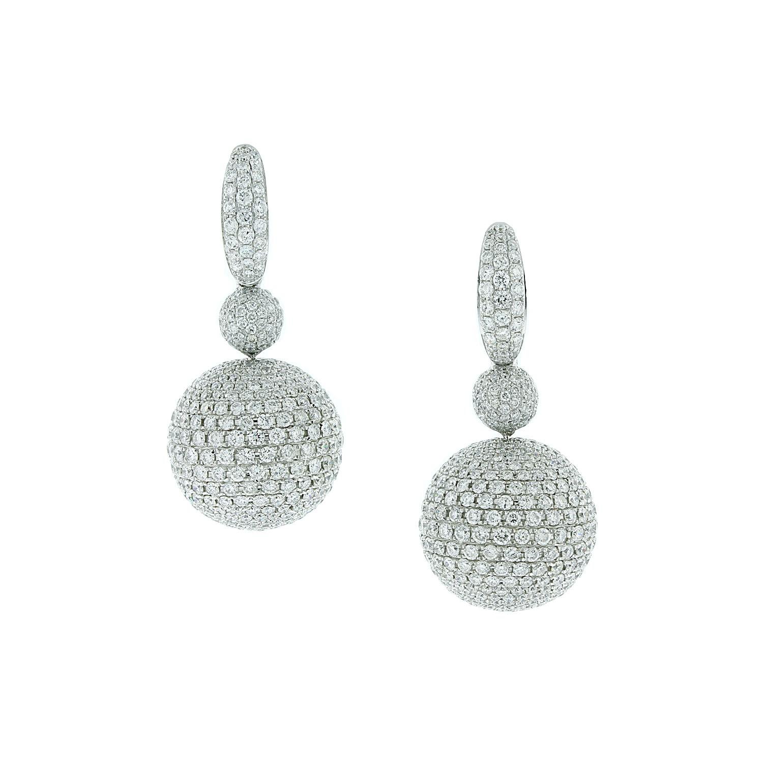 Diamond Pave Sphere Gold Drop Earrings For Sale
