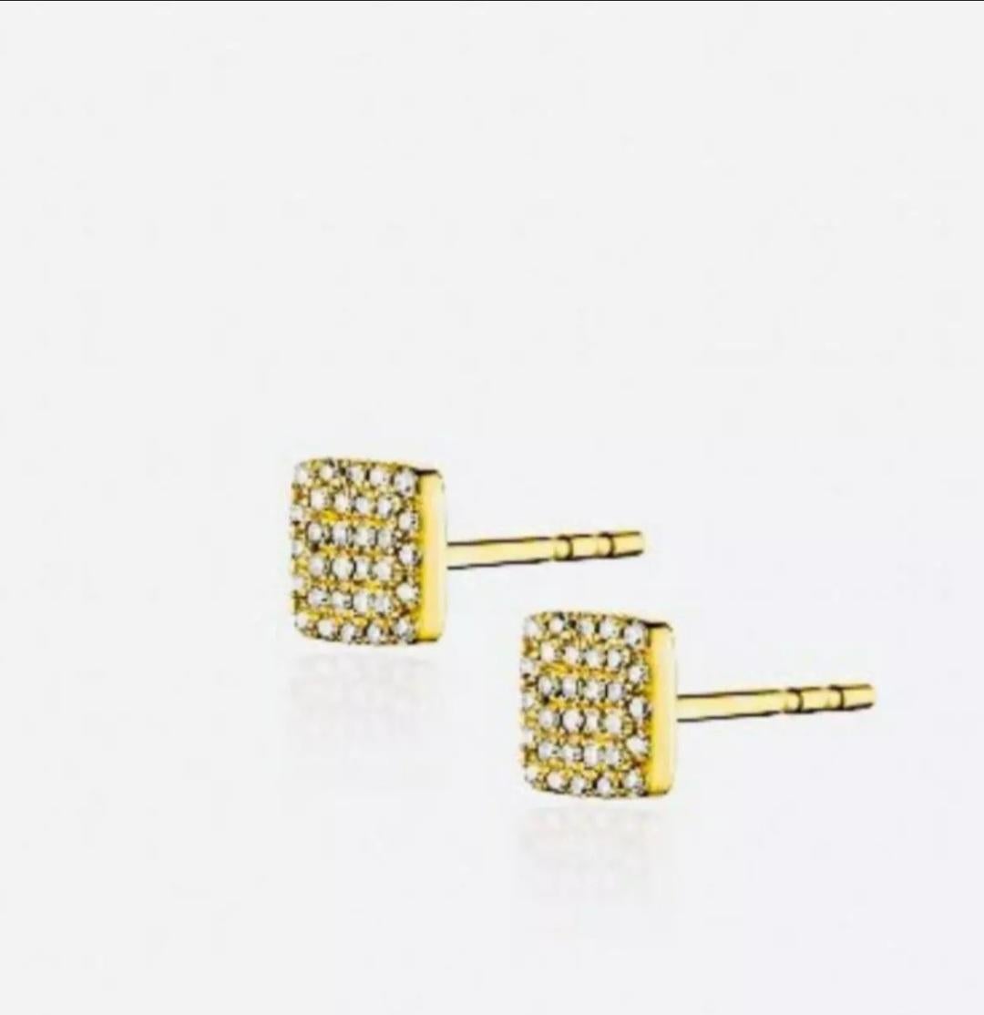 Art Déco Orecchino quadrato con pavé di diamanti Orecchino quadrato piccolo in oro 14K Mini borchie piatte. in vendita