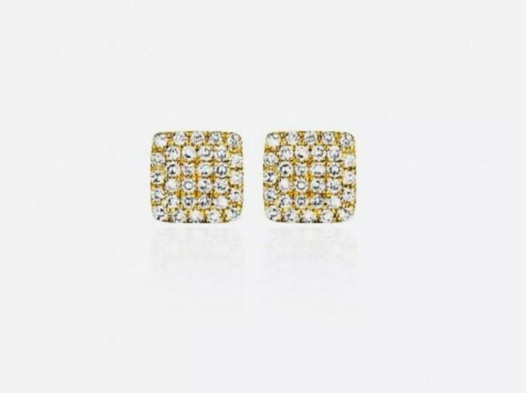 Orecchino quadrato con pavé di diamanti Orecchino quadrato piccolo in oro 14K Mini borchie piatte. In condizioni Nuovo in vendita a Chicago, IL