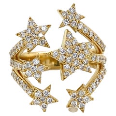 Diamond Pave Star 18k Yellow Gold Band