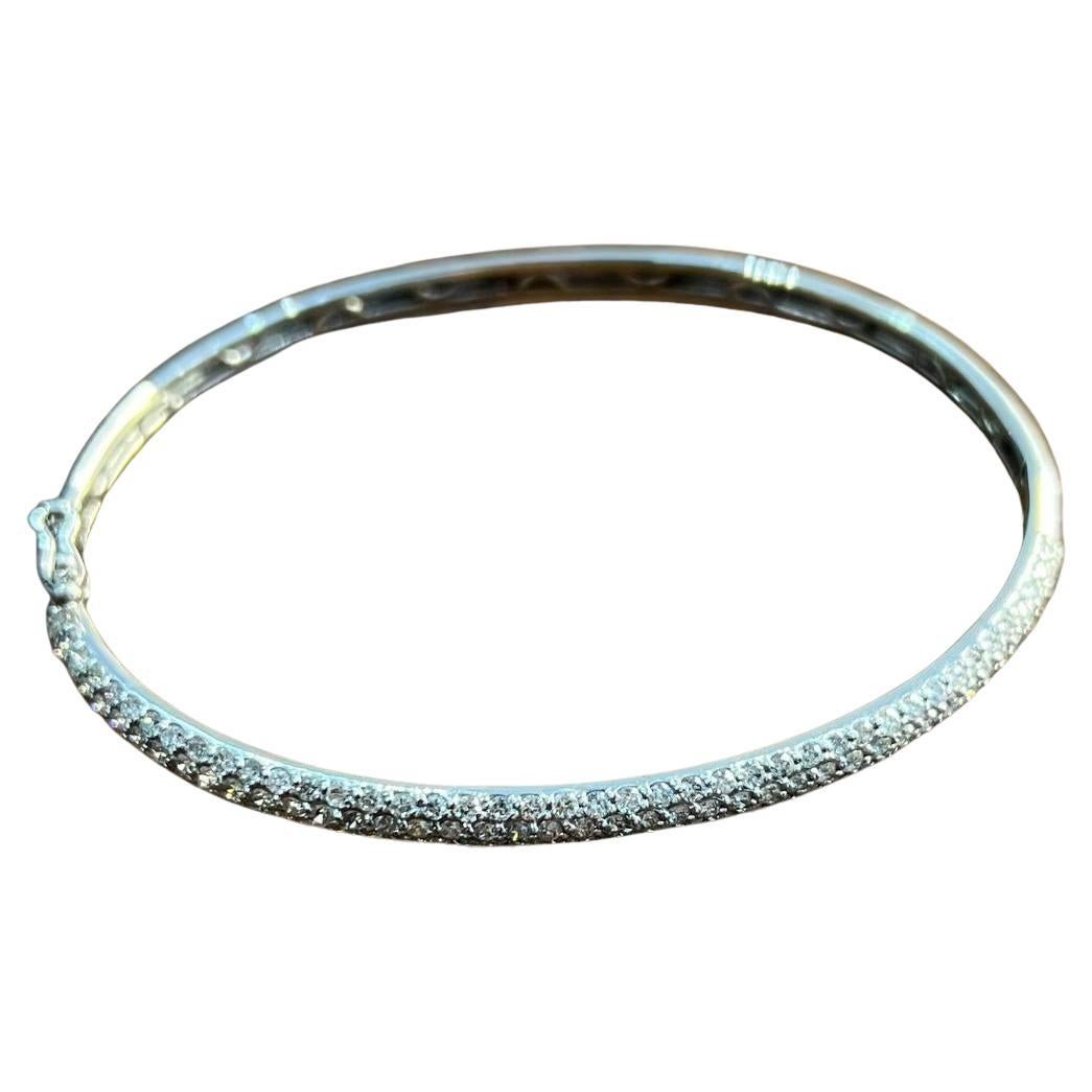 Diamond Pave Statement Classic 14K White Gold Hinge Bangle Bracelet