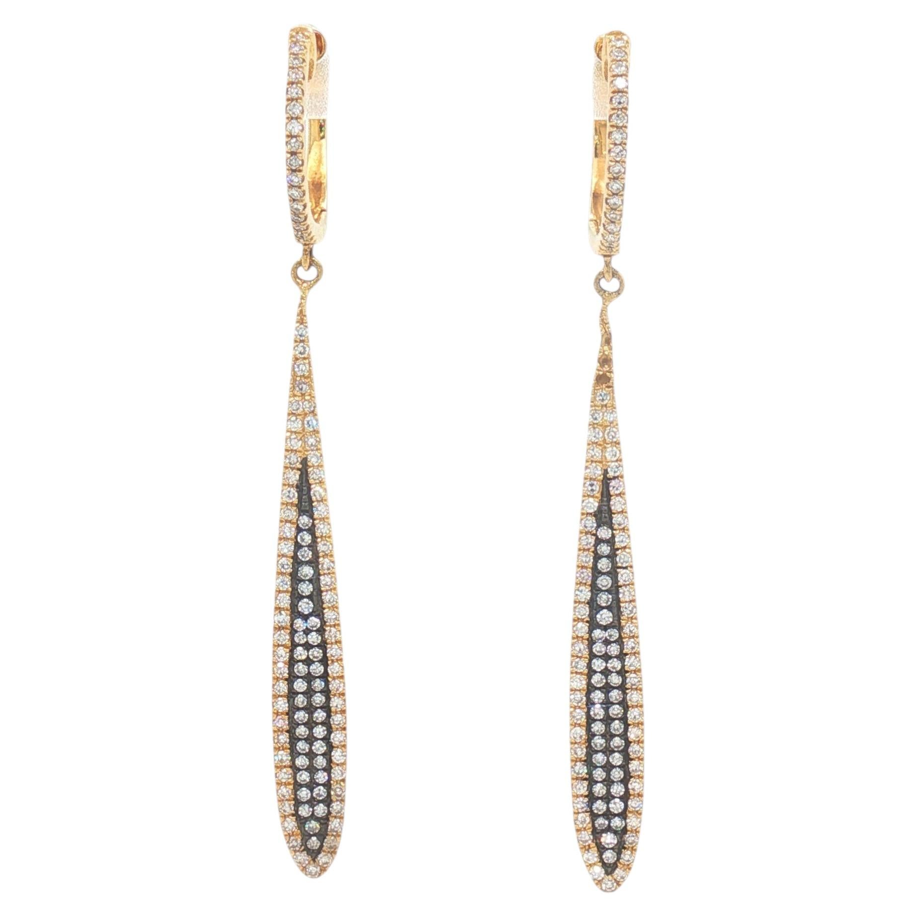 Diamond Pavé Teardrop Dangle Earrings in 14K Yellow Gold For Sale