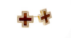Diamond Pave Tiger Eye Inlay Heirloom Studs 14K Yellow Gold