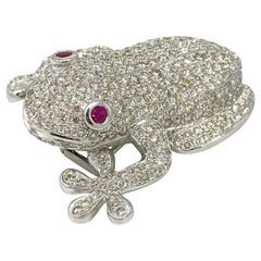 Diamant-Pflaster-Baumfrosch-Ansteckbrosche aus 18k Weißgold