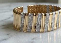 Diamond Pavé Wave Cuff Bracelet in 18K Yellow and White Gold