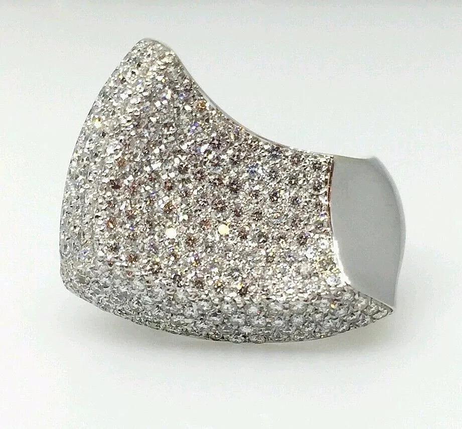 Round Cut Diamond Pave Wave Ring 2.50 carat total weight Italian in 18k White Gold For Sale
