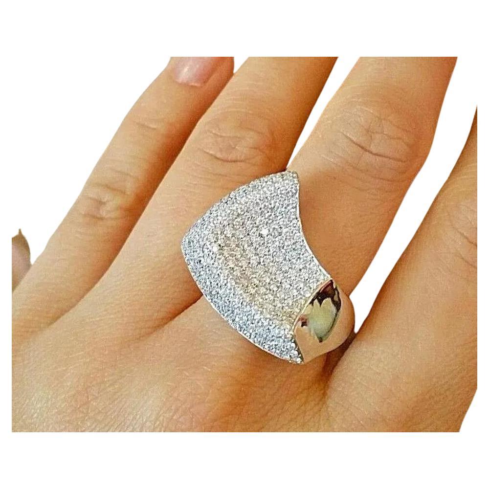 Diamond Pave Wave Ring 2.50 carat total weight Italian in 18k White Gold For Sale
