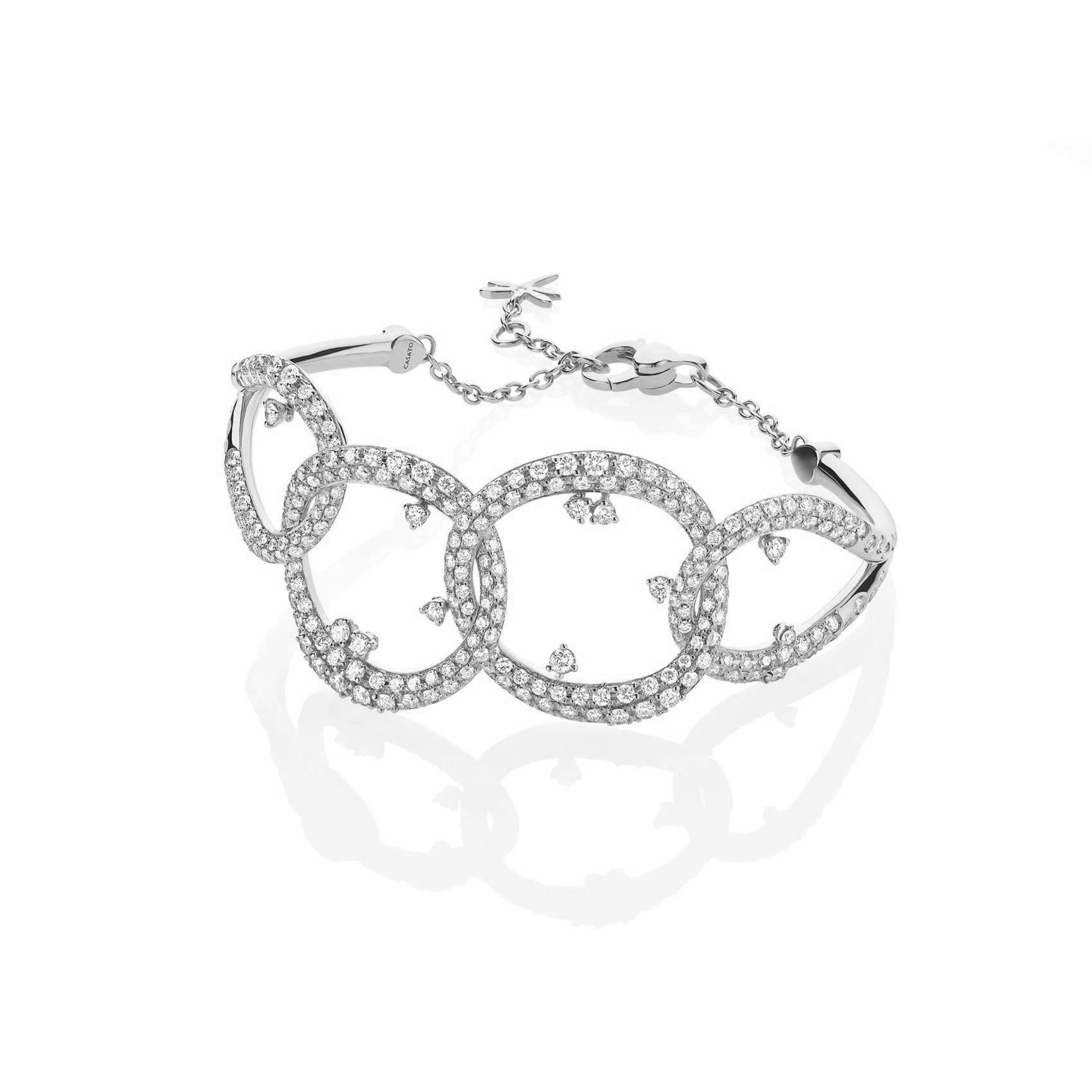 Round Cut Diamond Pave White Gold Cuff Bracelet by Casato For Sale