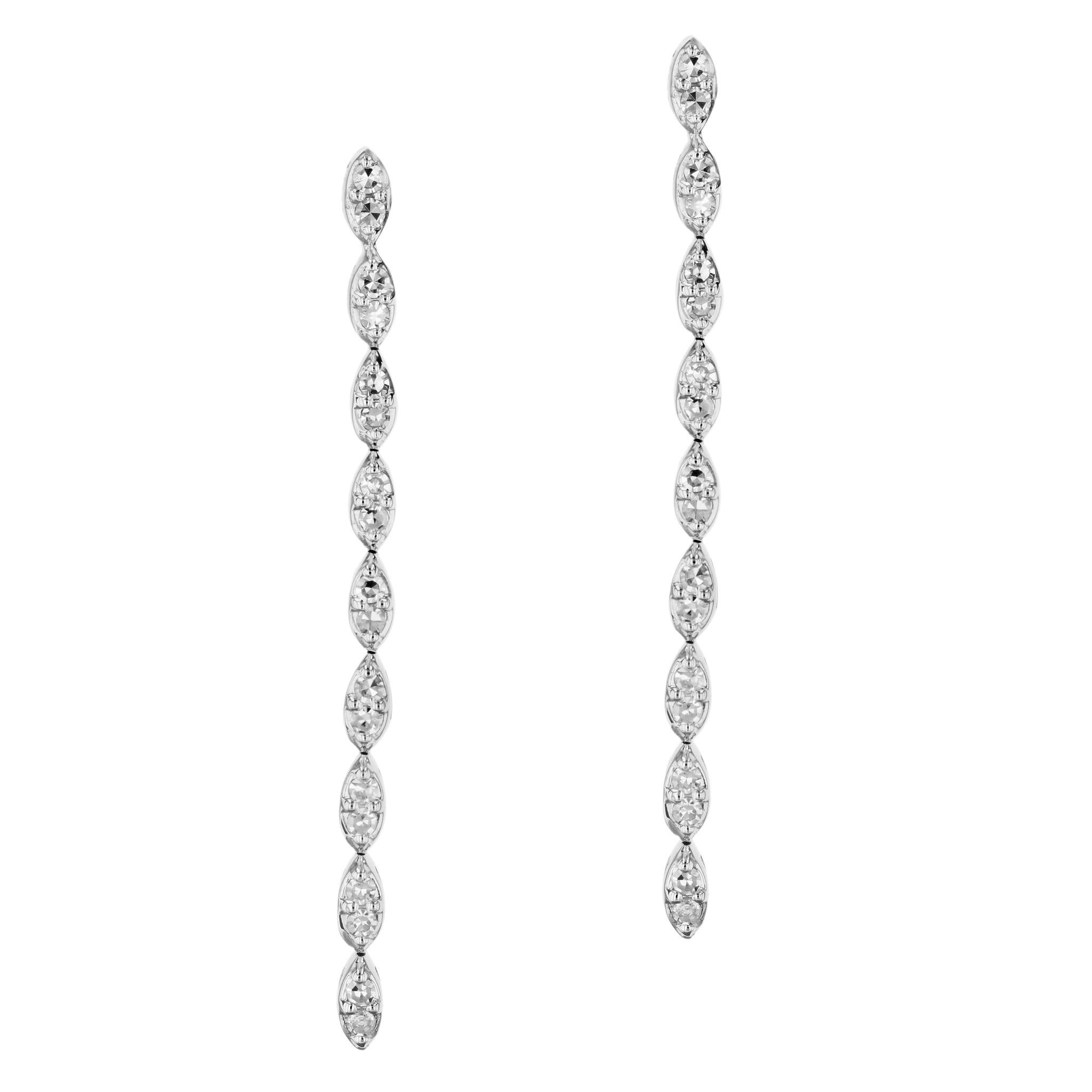 Modern Diamond Pave White Gold Estate Drop Earrings For Sale