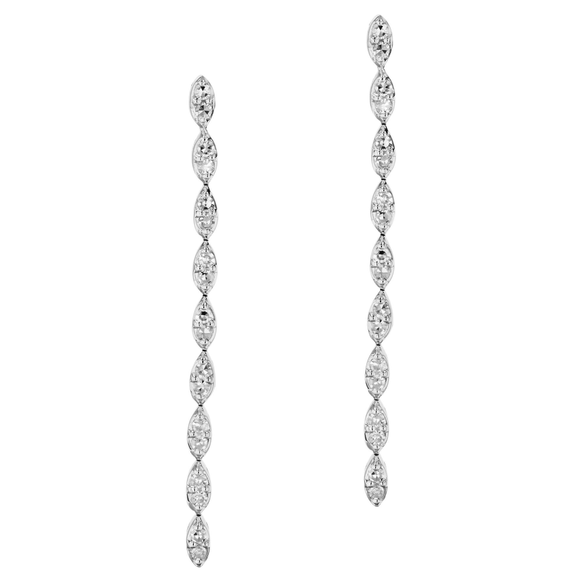 Diamond Pave White Gold Estate Drop Earrings For Sale