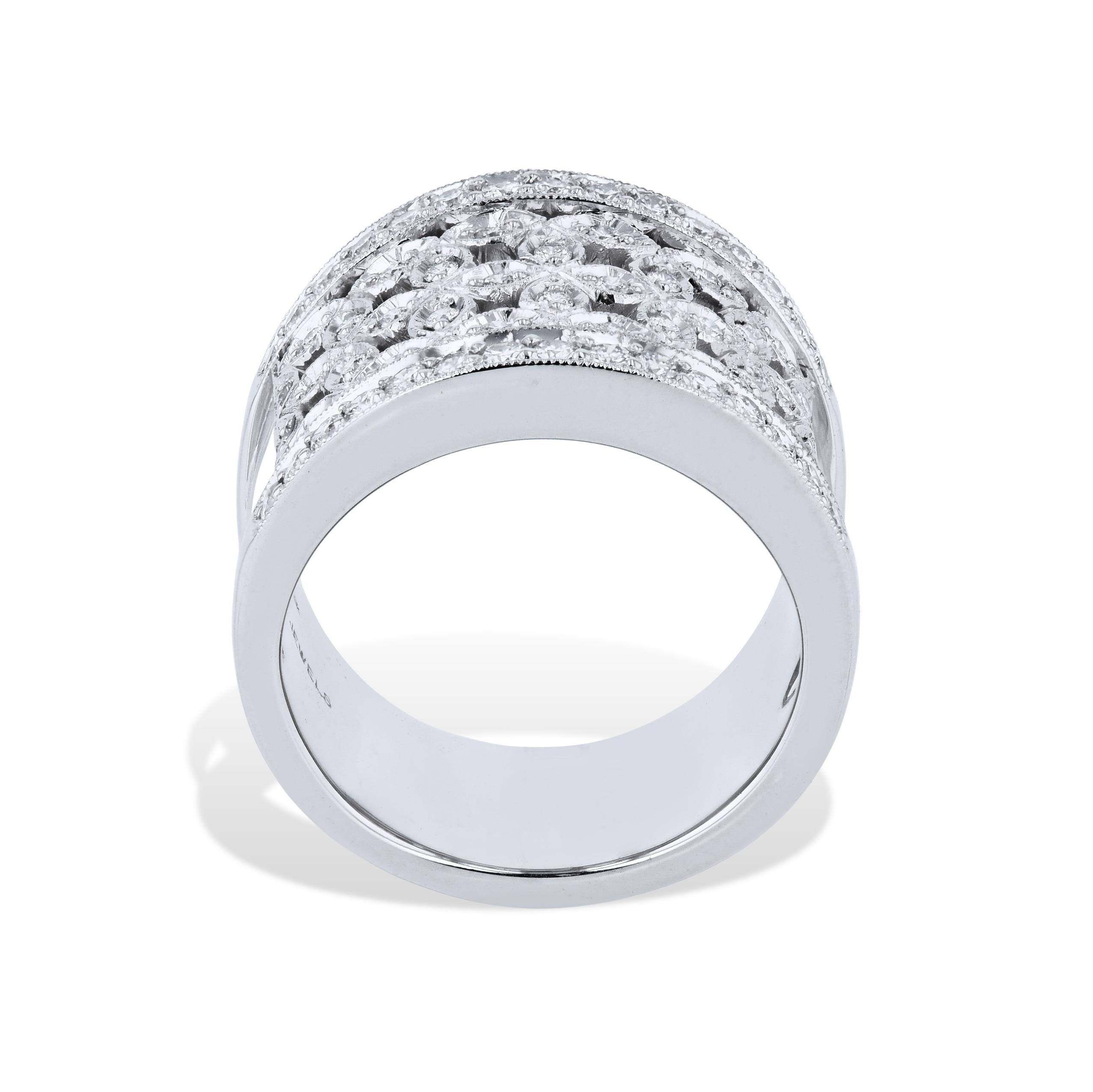 Round Cut Diamond Pave White Gold Estate Ring For Sale