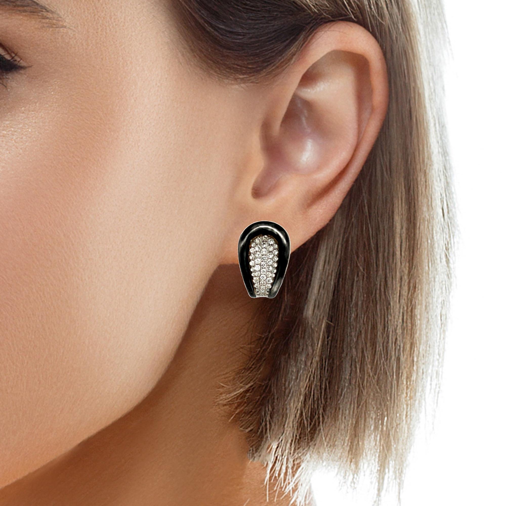 Französische Diamant-Clip-Ohrringe aus Weißgold mit italienischem Hufeisenmuster  im Angebot 4