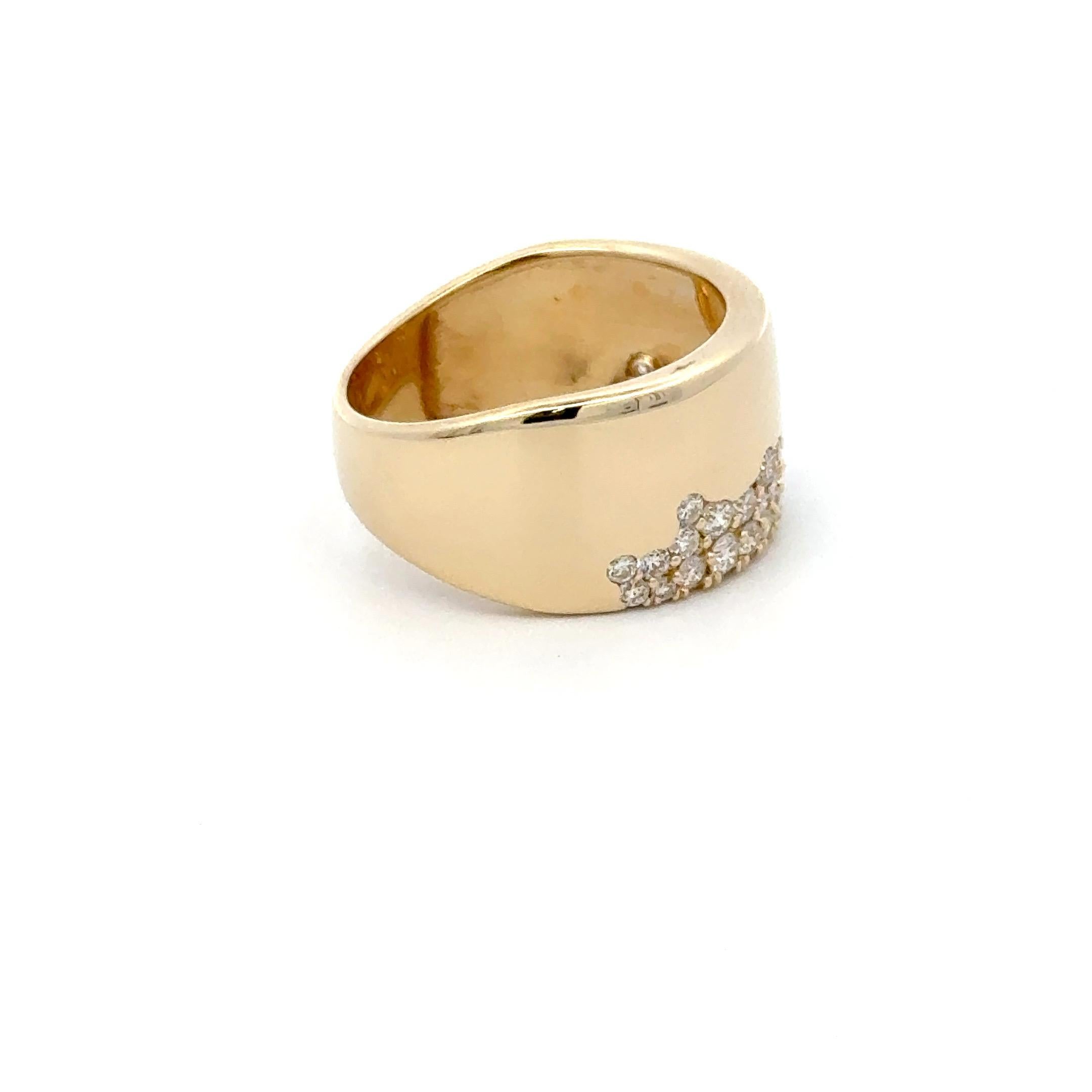 Contemporary Diamond Pave Wide Band Ring 0.71 Carats 14 Karat Yellow Gold G-H SI1-SI2 6 Grams For Sale
