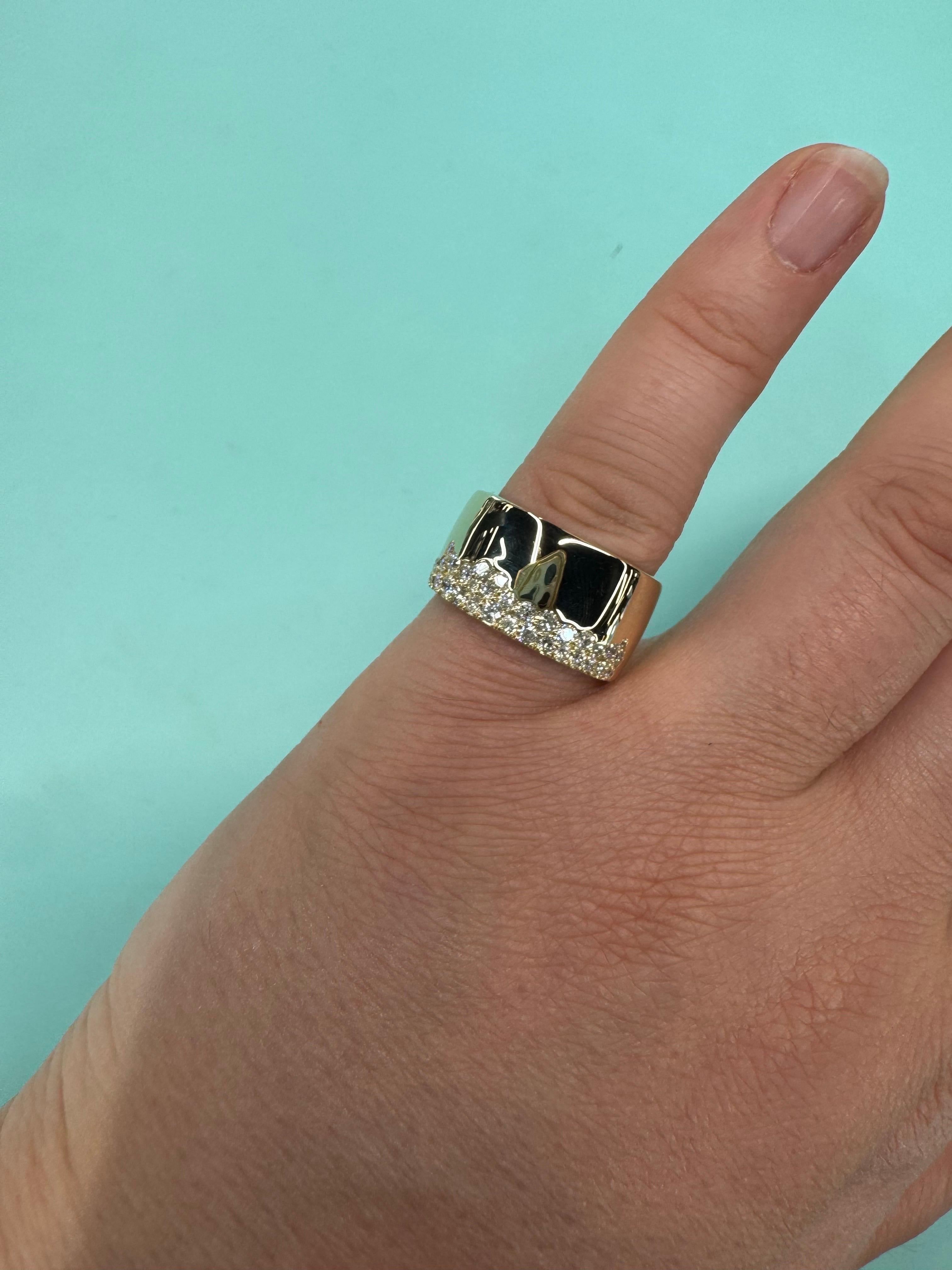 Diamond Pave Wide Band Ring 0.71 Carats 14 Karat Yellow Gold G-H SI1-SI2 6 Grams For Sale 1