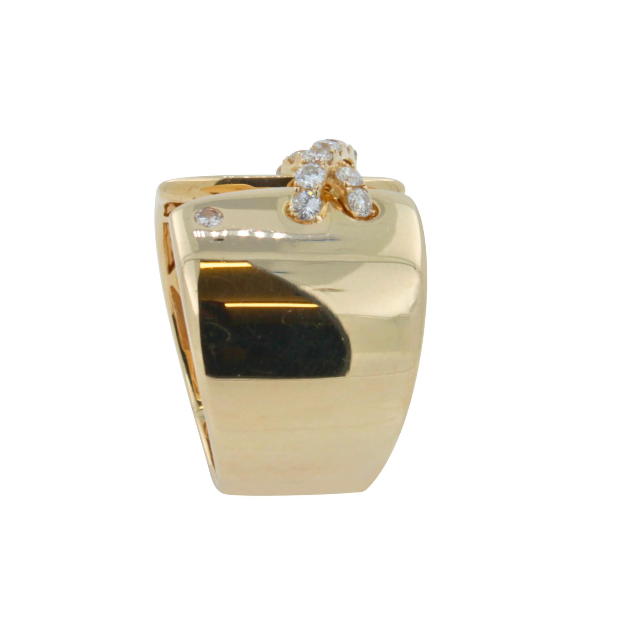 Diamant Pave Breiter X Kreuz Chunky Cocktail Siegelband 14 Karat Gelbgold Ring für Damen oder Herren im Angebot