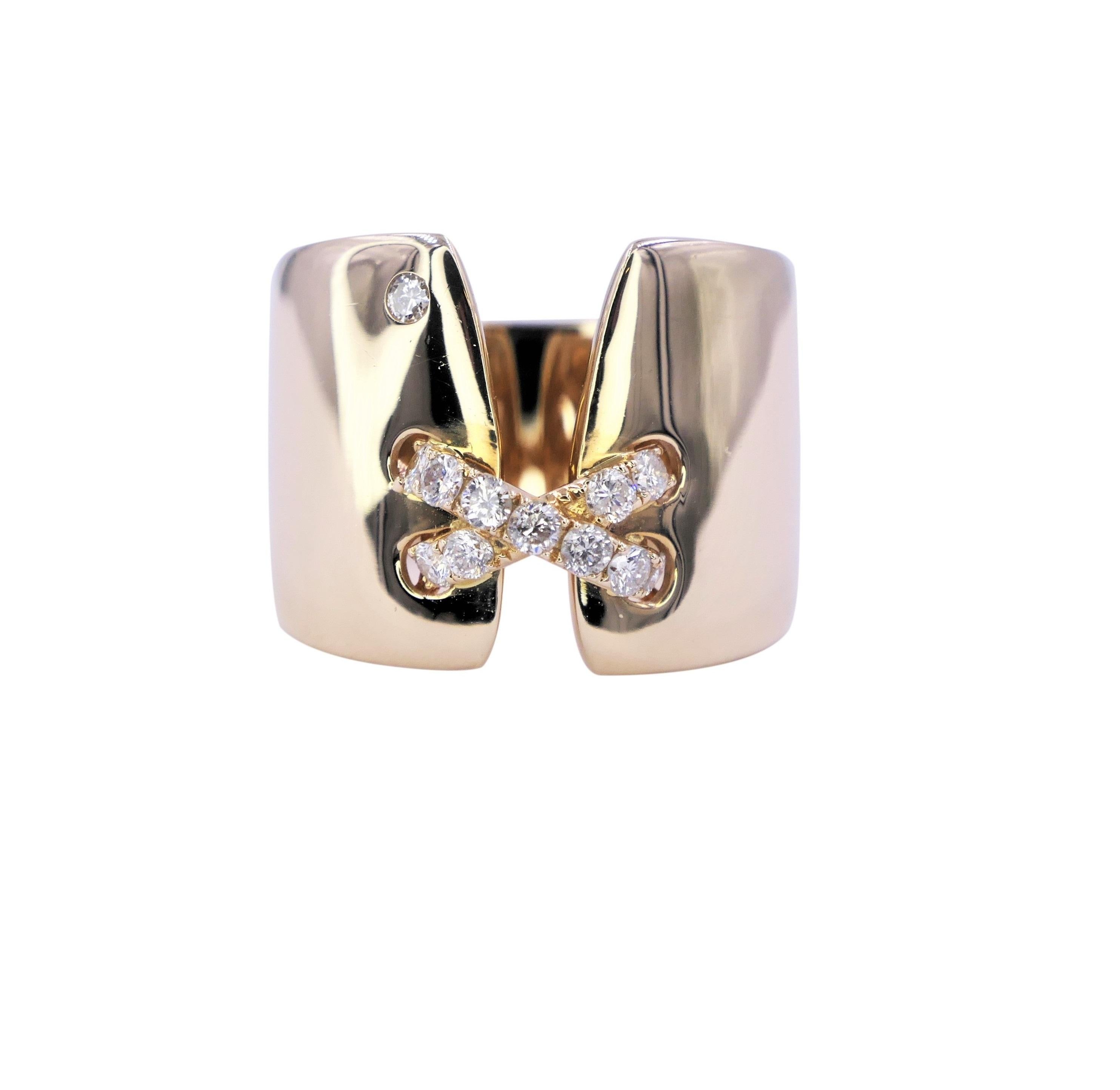 Diamant Pave Breiter X Kreuz Chunky Cocktail Siegelband 14 Karat Gelbgold Ring im Angebot 1