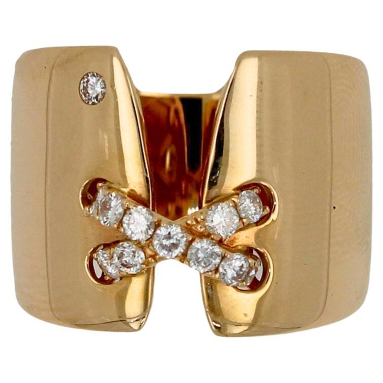 Diamant Pave Breiter X Kreuz Chunky Cocktail Siegelband 14 Karat Gelbgold Ring