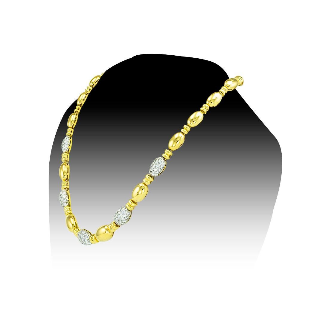 Contemporary Diamond Pave Yellow Gold Necklace