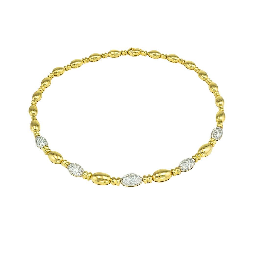 Round Cut Diamond Pave Yellow Gold Necklace