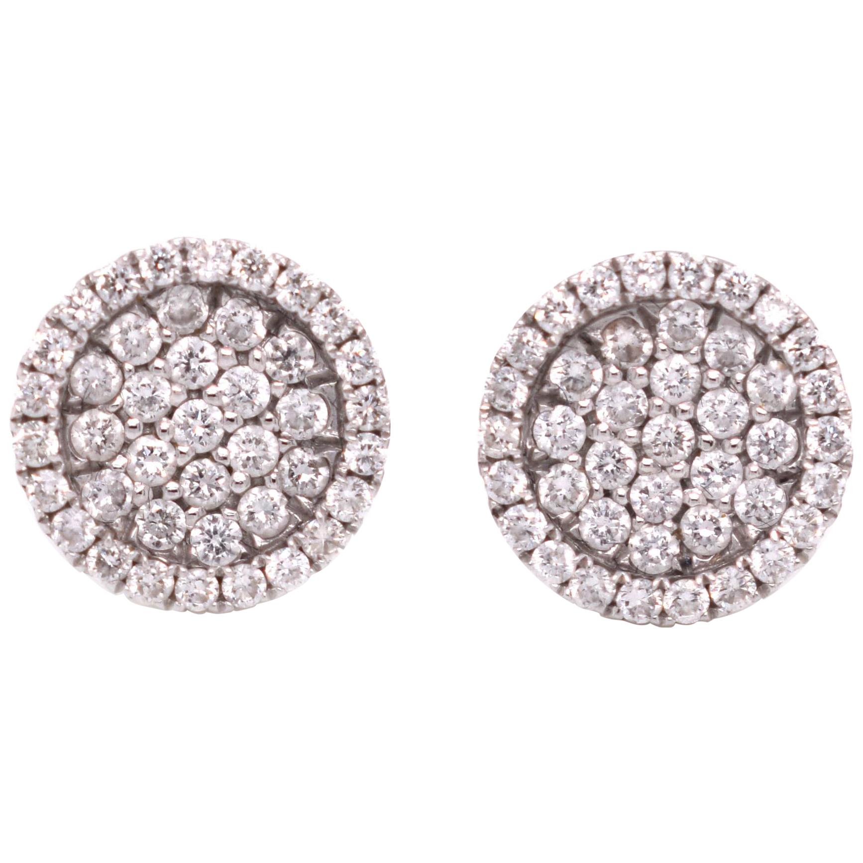 Diamond-Paved in White Gold Optical Illusion Diamond Halo Stud Earrings For Sale