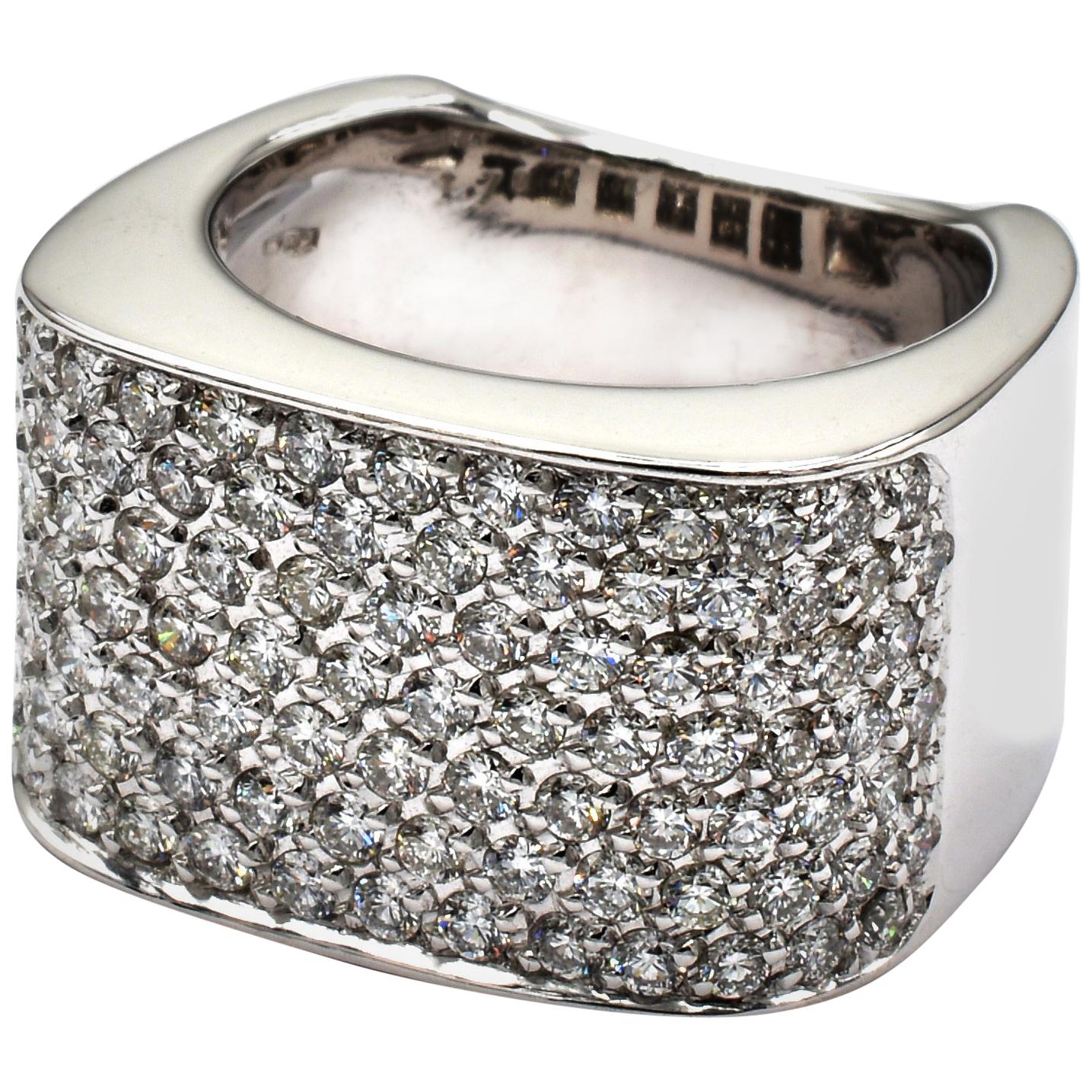 Gilberto Cassola Diamond Paveè White Gold Square Ring Made in Italy For Sale