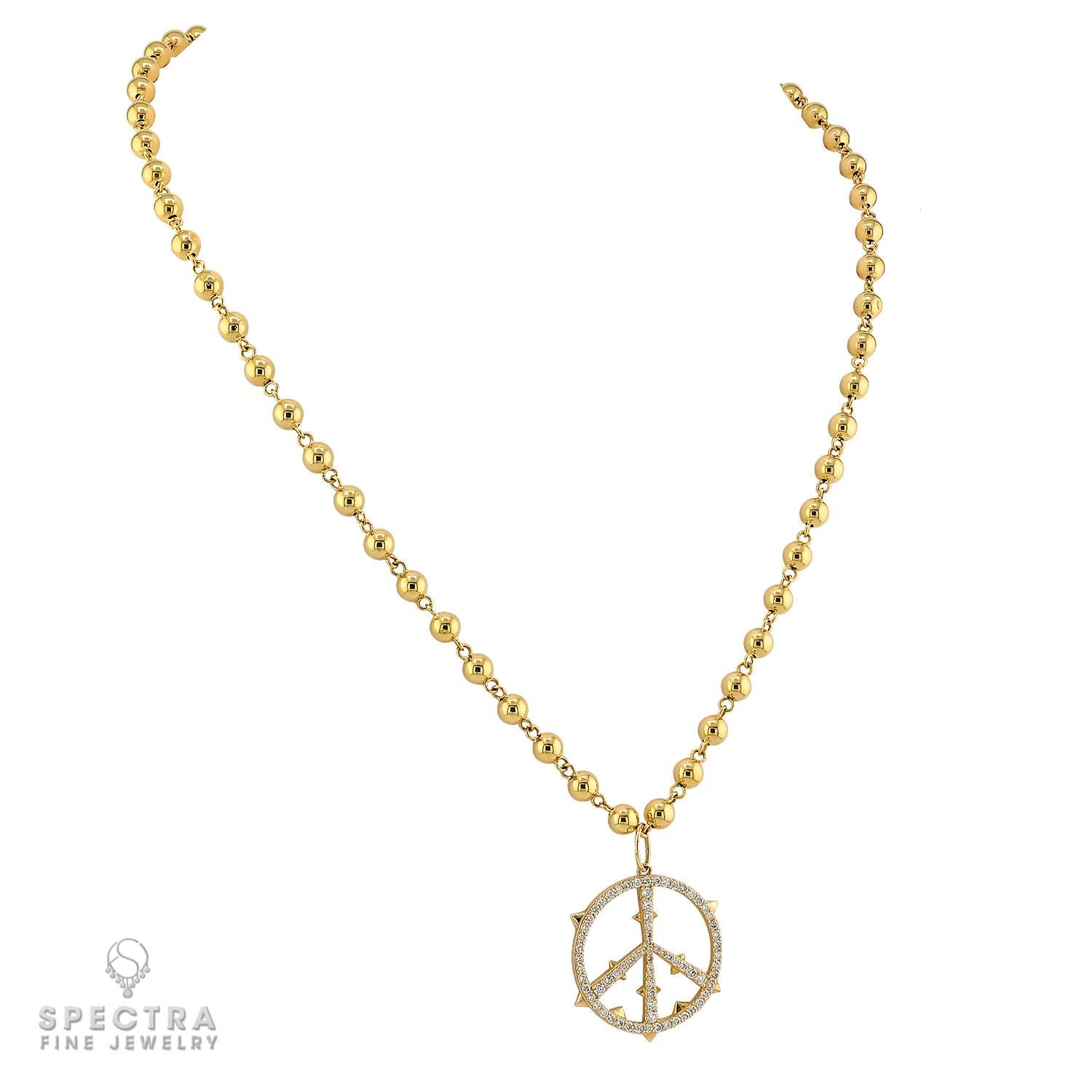 Taille ronde Collier à pendentif de paix en or jaune 14 ct. en vente