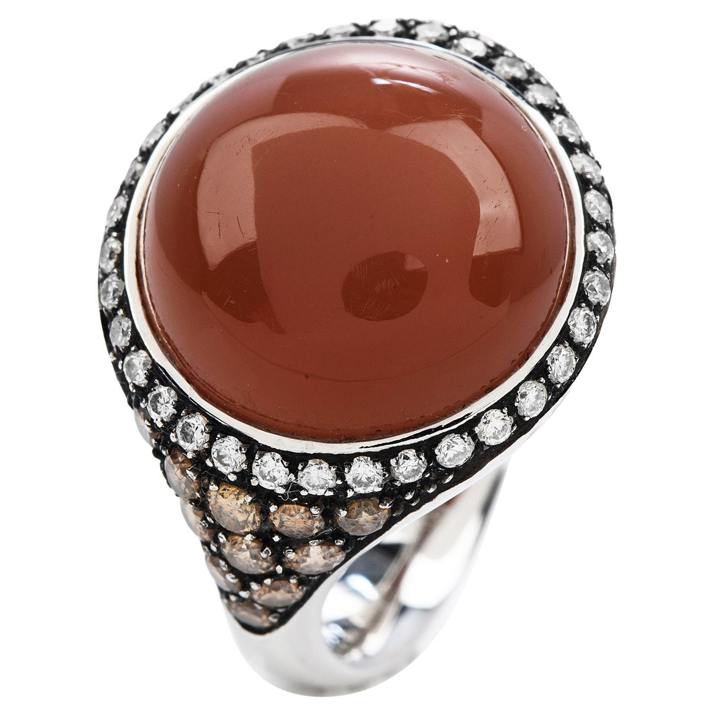 Diamond Peach Moon Stone 18K Gold Elegant Cocktail Ring For Sale