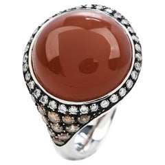 Diamond Peach Moon Stone 18K Gold Elegant Cocktail Ring