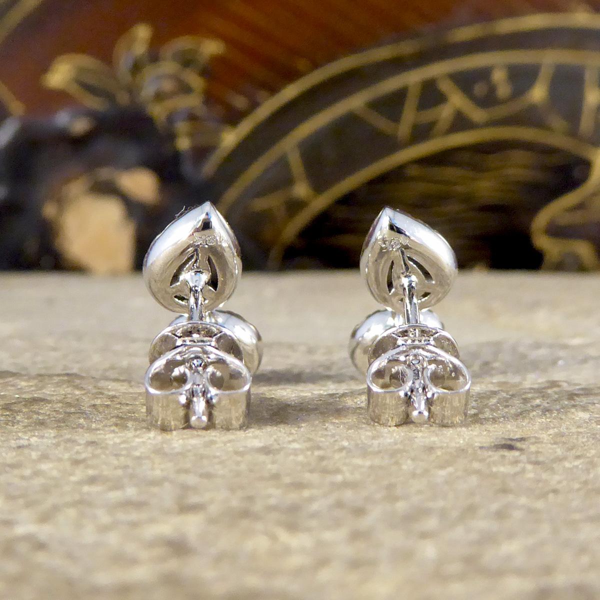 Diamond Pear and Oval Double Cluster Stud Earrings in 18ct White Gold In New Condition For Sale In Yorkshire, West Yorkshire