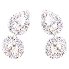 Diamond Pear and Oval Double Cluster Stud Earrings in 18ct White Gold