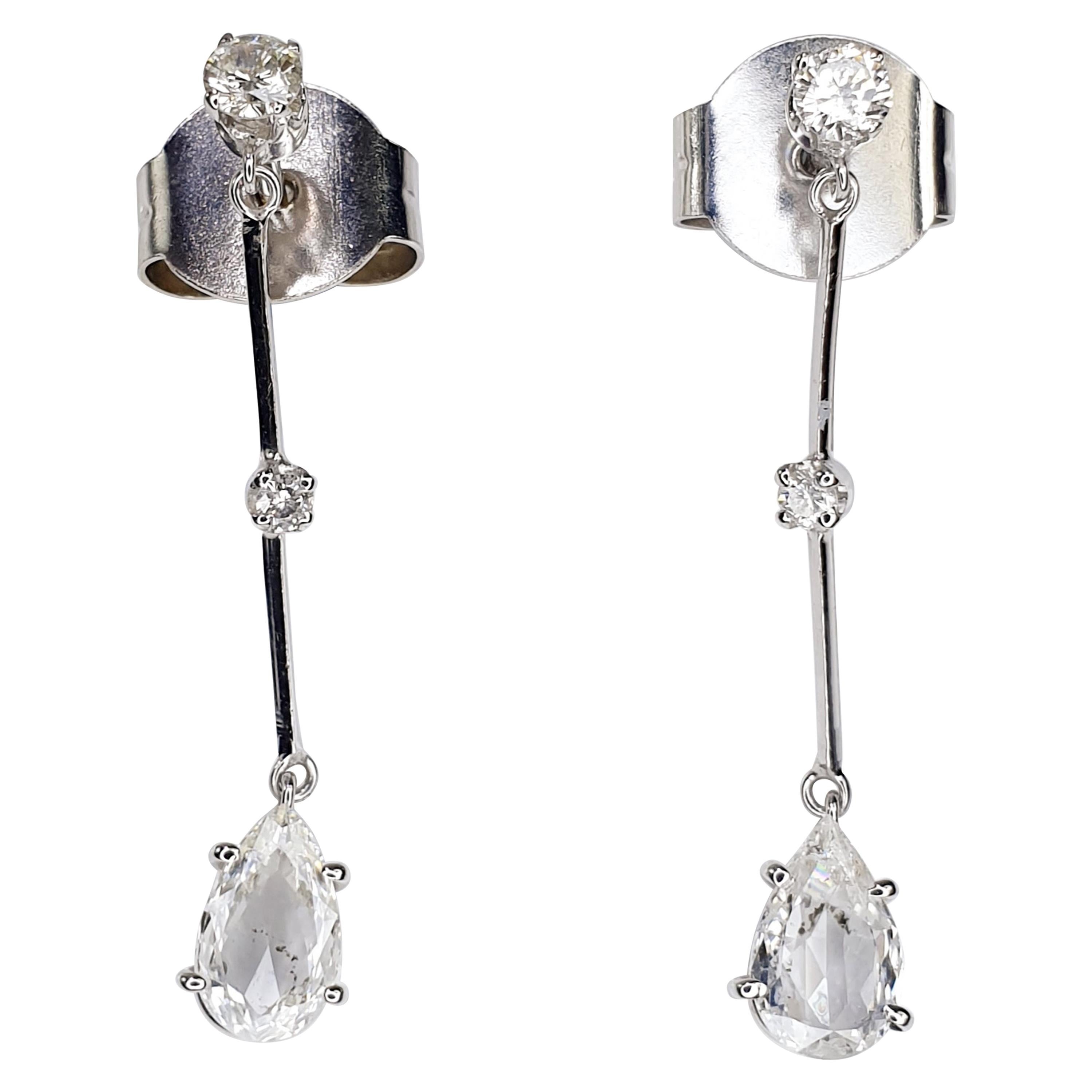 Diamond Pear Cut 1.20 Carat Drop Earrings in 18 Karat White Gold For Sale