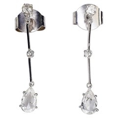 Used Diamond Pear Cut 1.20 Carat Drop Earrings in 18 Karat White Gold