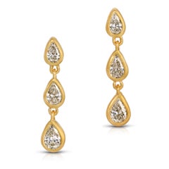 Diamond Pear Cut 3 Drop Earrings in 18k Yellow Gold