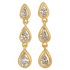 Diamond Pear Cut 3 Drop Earrings in 18k Yellow Gold