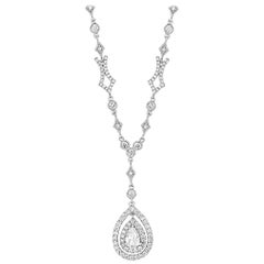 Diamond Pear Double Halo White Gold Pendant Drop Chain Necklace