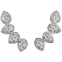 Diamond Pear Illusion Ear Climbers Fashion Earring in 18 Karat Gold