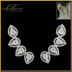 Diamond Pear Illusion Ear Climbers Fashion Earring in 18 Karat Gold
