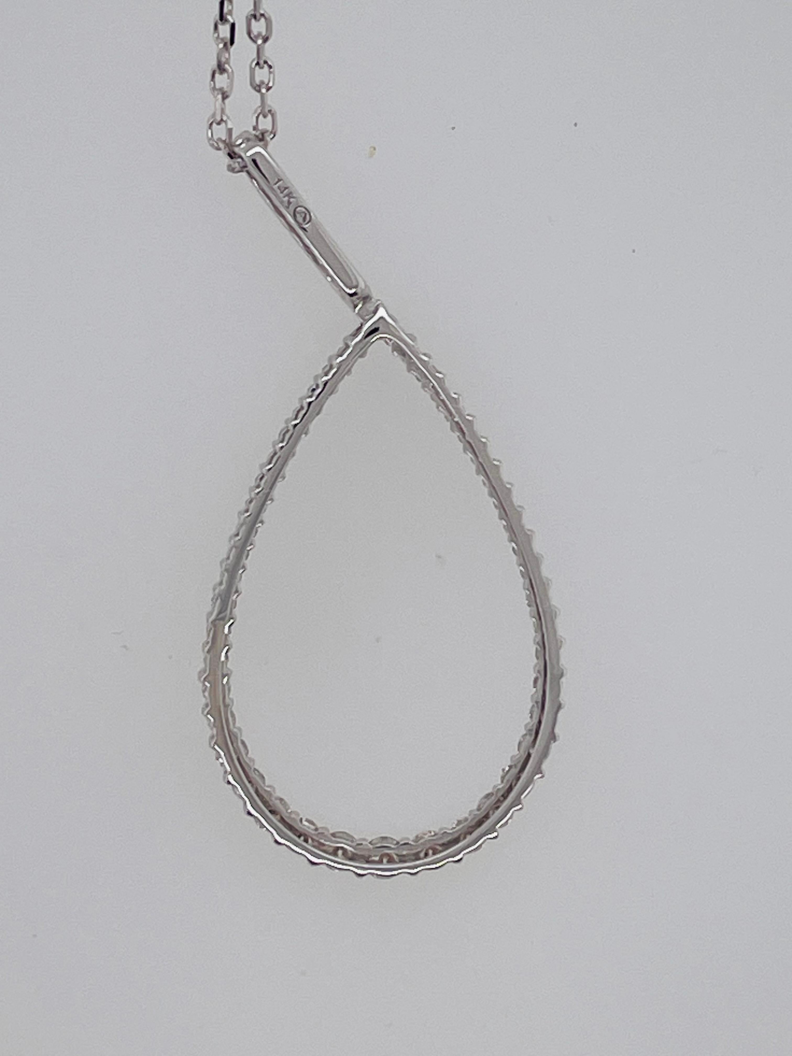 Collana con ciondolo a pera con diamanti, oro bianco 14 carati in vendita 4