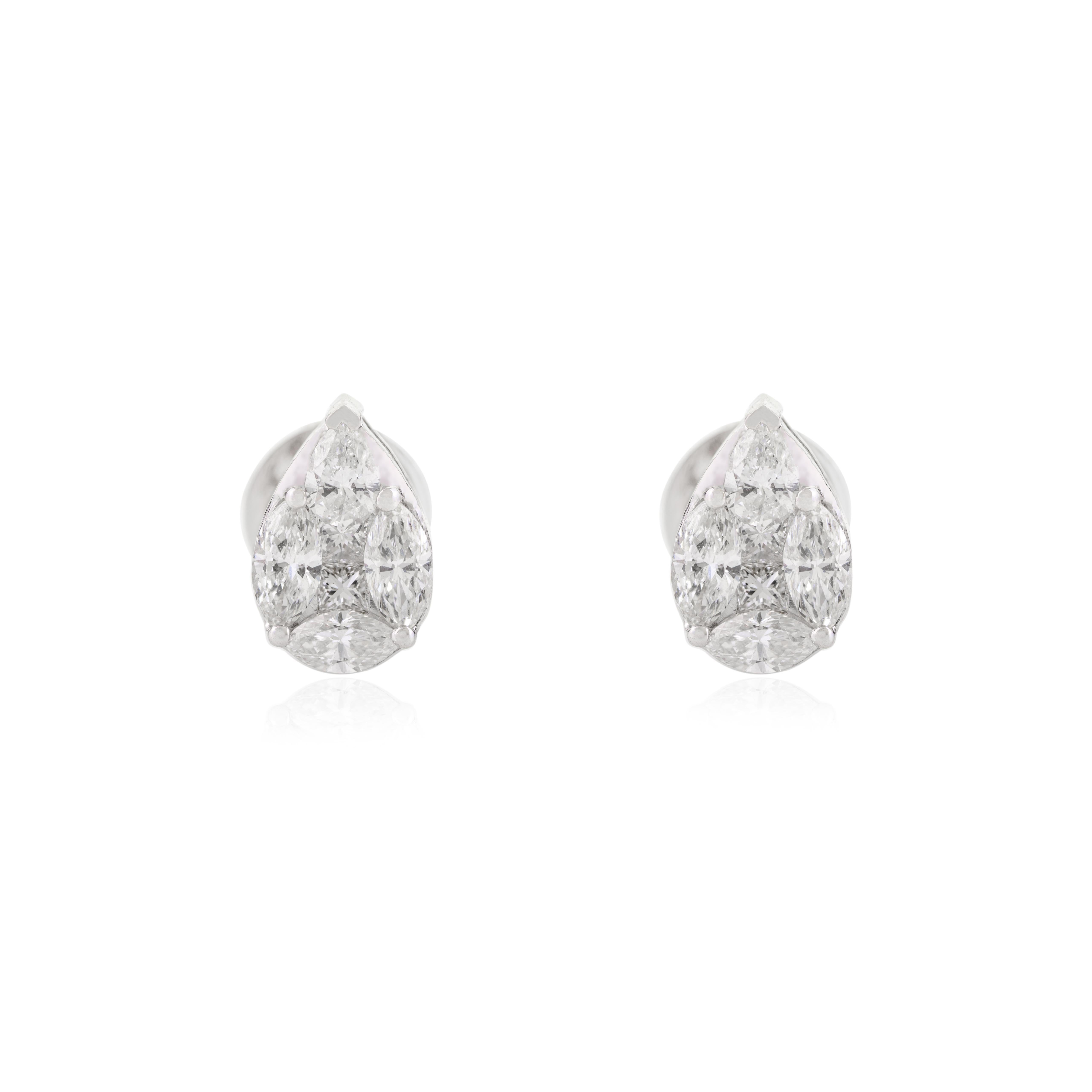 Modernista Pera di diamante  Orecchini a grappolo per lei in oro bianco massiccio 18 carati in vendita