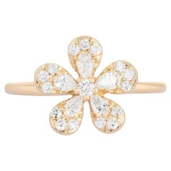 Diamond Pear Round Cut 14K (or 18k upon request) Yellow Gold Flower Ring